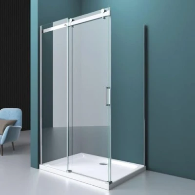 Image of Durovin Bathrooms 1500 x 1000mm L Shape Rectangular Frameless Shower Enclosure Sliding Door 8mm Safety Clear Glass
