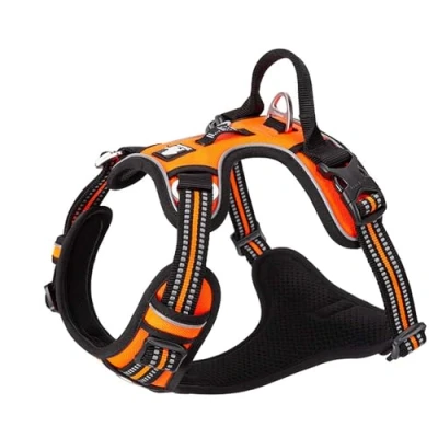 Image of Dog Harness No Pull Adjustable Reflective Step in Soft Nylon For Small Large Pet TLH56512(S, Orange)