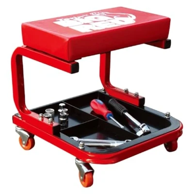 Image of Torin TR6300 Red Rolling Creeper Garage/Shop Seat: Padded Mechanic Stool with Tool Tray Large