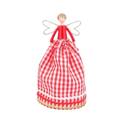 Image of Gisela Graham Red Gingham Fairy Christmas Tree Topper Decoration