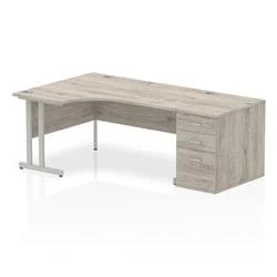 Image of Impulse 1600 Left Crescent Desk Grey Oak Cantilever + High Ped