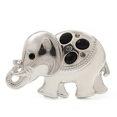 Image of Avalaya Rhodium Plated &#039;Elephant&#039; Brooch