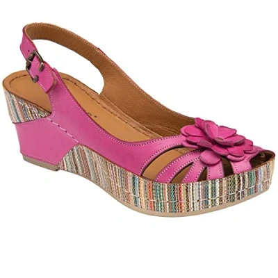 Image of Lotus Ladies Caria Magenta Pink Leather Peep Toe Sling Back Sandals (uk_footwear_size_system, adult, women, numeric, medium, numeric_4)