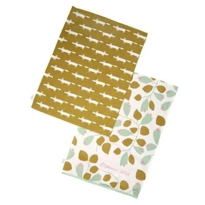 Image of Scion Living Mr Fox Set of 2 Tea Towels Ochre