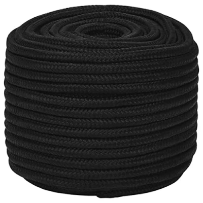 Image of vidaXL Black Work Rope 12 mm x 100 m Durable Braided Polyester Cord UV and Abrasion Resistant, 1900 kg Breaking Load