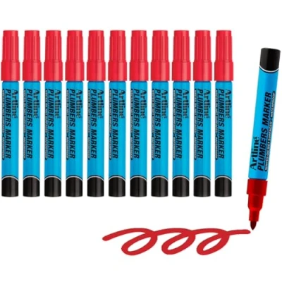 Image of Artline Plumbers Permanent Markers Professional Series For Use On Wet Surfaces Waterproof EKPR PLM 1.5mm Bullet Tip Red Marker