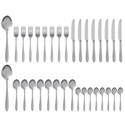 Image of Cutlery Set Restaurent Style 32 Piece Stainless Steel Flatware Sets Include Knife/Spoon/Fork Suitable for Kitchen Party Camping Dishwasher Safe Service 8
