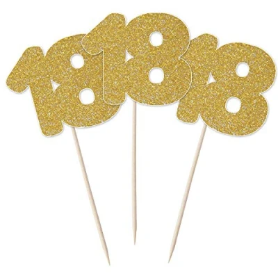 Image of Number 18 Cupcake Toppers 12pk (Gold Glitter)