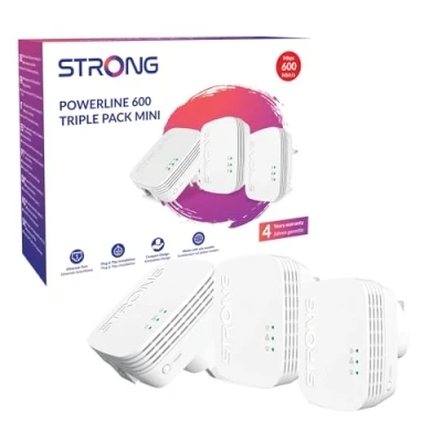 Image of STRONG POWERL600DUOMINIUK AV600 Mini Powerline Adapter Starter Kit, Pack of 3, Up to 300 m range, No Configuration Required, UK Plug White