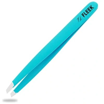 Image of Fleek Eyebrow Tweezers Professional Best Stainless Steel Precision Slanted for Facial Hair Women &amp; Men (Greenish Blue)
