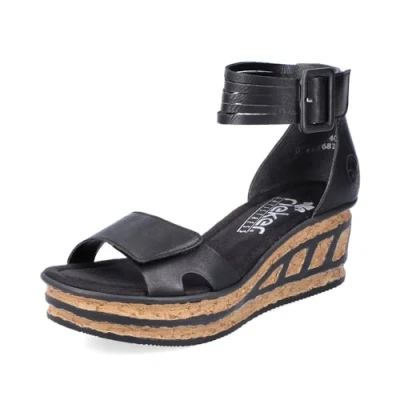 Image of Rieker Women Sandals 68194, Ladies Platform Sandals,Platform Sandal,Summer Shoe,Comfortable,Thick Sole,Black (Schwarz / 00),38 EU 5 UK
