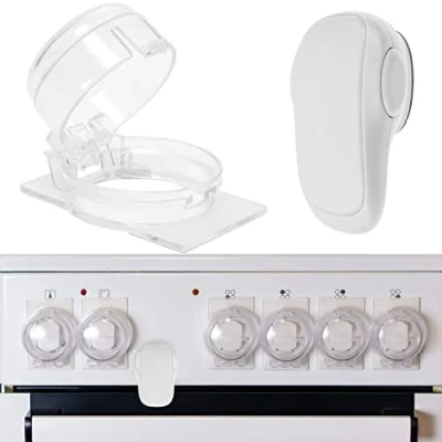 Image of Stove Knob Covers with Oven Door Child Safety Lock, 7 pcs, for Knobs max. Ø 1.9&quot;, 1.57&quot; Height, 2.4&quot; Distance Center Center, Childproof and Lock Set, Baby Guard