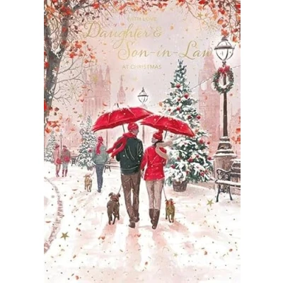 Image of Words N Wishes Daughter &amp; Son in law Christmas Card Snowy Walk with Foil Finish Eco Friendly