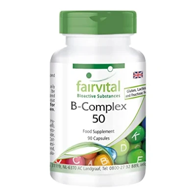 Image of Fairvital B Complex 50 Bulk Pack for 3 Months Vegan HIGH Dosage 90 Capsules Vitamin with Choline and inositol