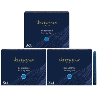 Image of Waterman Fountain Pen Refills Long Ink Cartridges Serenity Blue Pack of 24