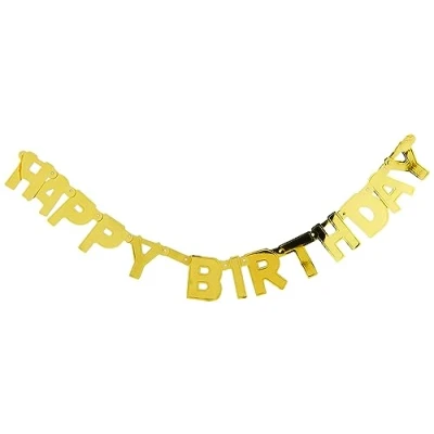 Image of Happy Birthday Gold Deluxe Jointed Banner (1.2 meters) 1 Piece Premium &amp; Elegant Party Decoration