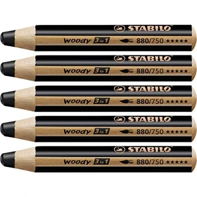 Image of Multi Talented Pencil STABILO woody 3 in 1 Pack of 5 Black