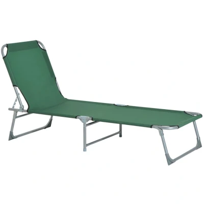 Image of Outsunny Reclining Sun Lounger Chair Folding Camping Bed with 4 Position Adjustable Backrest, for Travel Indoor Outdoor Office Fishing, Green