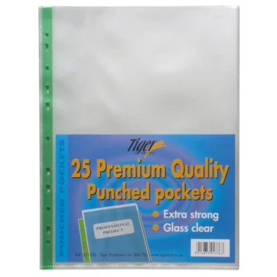 Image of 25 A4 Premium Quality Punched Pockets Strong Plastic Clear File Document Wallet