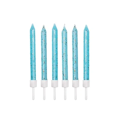 Image of Anniversary House Pack of 12 Light Glitter Birthday Candles with Holders, 7.5 Centimeters, Celebration Cake Decoration, AHC191, Pale Blue