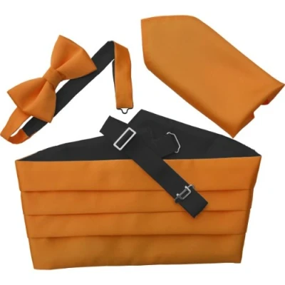 Image of Italian Satin Cummerbund Set: Includes Bow Tie and Handkerchief (Orange)