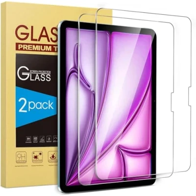 Image of TECH SHEK UK) Screen Protector for iPad Air 13 Inch M2 (2024) with Easy Installation Frame, Tempered Glass Film, HD Clear, 2 Pack
