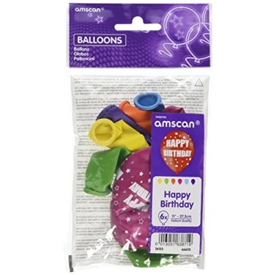 Image of amscan 9900704 Happy Birthday Latex Balloons 6Pk Assorted Colours 11&quot;7.5Cm