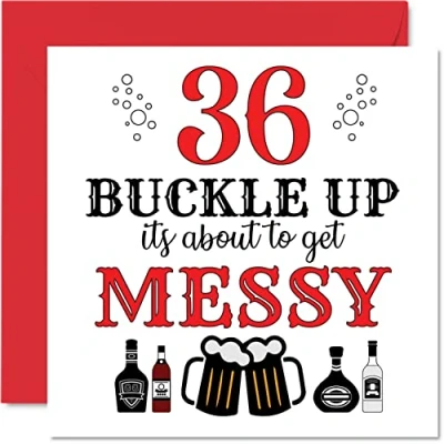 Image of Fun 36th Birthday Cards for Men Woman Buckle Up Happy Card Dad Mum Son Daughter Brother Sister Uncle Auntie Cousin, 145mm x Greeting Cards, Joke