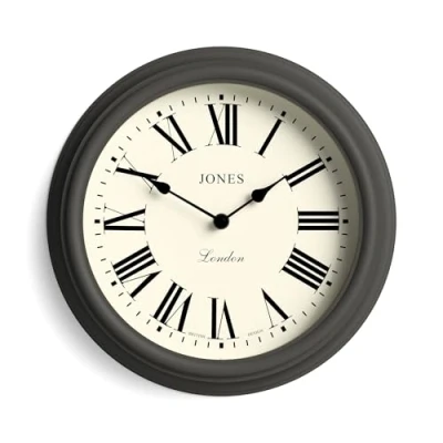 Image of Jones Clocks® Venetian Wall Clock Round Classic Traditional Design Decorative Case (Dark Grey/Roman Numerals)