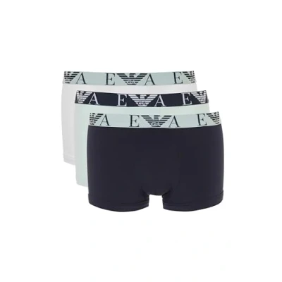 Image of Emporio Armani Men&#039;s Stretch Cotton Bold Monogram 3 Pack Trunk, White/Marine/Mint, S (Pack of 3)