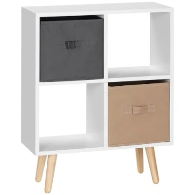 Image of HOMCOM Freestanding 4 Cube Storage Cabinet Unit w/ 2 Fabric Drawers Handles Home Office Organisation Shelves Furniture 54.5L x 24W 69.5H cm