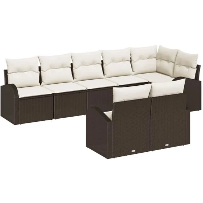 Image of vidaXL 8 Piece Garden Sofa Set with Cushions Brown Poly Rattan