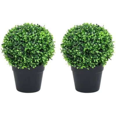 Image of vidaXL Artificial Boxwood Plants 2 pcs with Pots Ball Shaped Green 37 cm