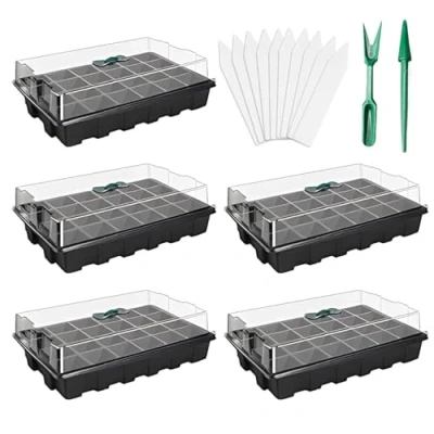 Image of Richaa 5 Pack 120 Cells Seed Trays Propagator Propagators with Lids Plastic Plant Propagation Station Windowsill Mini Indoor Greenhouses Garden