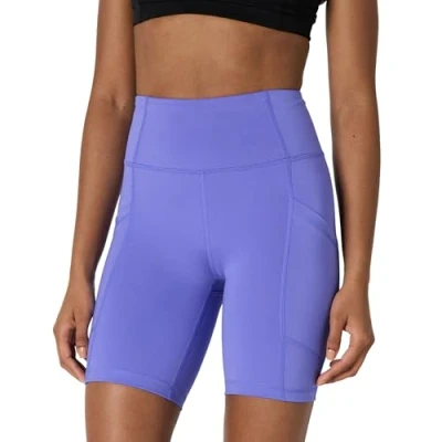 Image of Amazon Essentials Women&#039;s Active Sculpt High Rise 7 Bike Shorts with Pockets, Purple, S