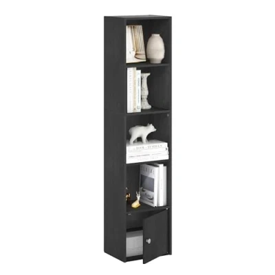 Image of Furinno Luder 5 Tier Shelf Bookcase with 1 Door Storage Cabinet, Blackwood