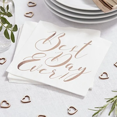 Image of Ginger Ray Best Day Ever Rose Gold Paper Wedding Napkins 20 Pack Beautiful Botanics, Mittel