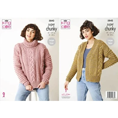 Image of King Cole 5842 Knitting Pattern Womens Sweater and Jacket in Big Value Super Chunky Stormy
