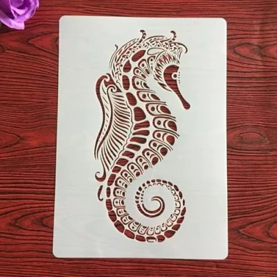 Image of Stencils for Crafts Reusable,A4 29x21cm Seahorse Stencil Kit Painting on Wood,Wall,Fabric,Rock,Sign,DIY Art Projects