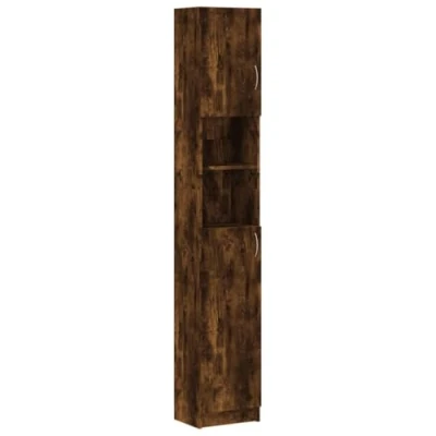 Image of vidaXL Bathroom Cabinet in Smoked Oak Versatile &amp; Spacious Tall Storage Moisture Resistant Engineered Wood Modern Style 32x25.5x190 cm