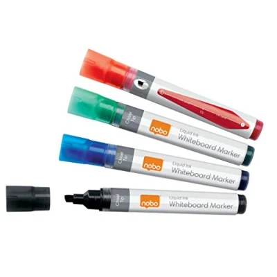 Image of Nobo Liquid Ink Drywipe Whiteboard Pens, 4 mm Chisel Tip, Pack of 10, 1915386, Coloured