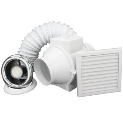 Image of VENTS 4 inch Inline Bathroom Extractor Fan Kit Silent Timed Universal Loft Ventilation System with Chromed LED Light for 100 mm Flexible Duct Shower White Plastic Louvre