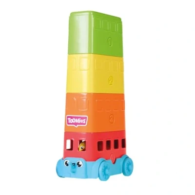 Image of Toomies E73220C Tomy Hide &amp; Squeak Stacker Decker Bus, Push Along Colours and Sounds, Stacking Sorting Babies, Educational Toddler Toy for Boys Girls Aged 12 Months +