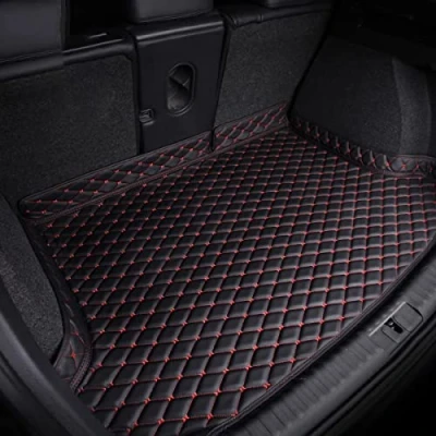 Image of Car Boot Liner Mat for Mercedes Benz GLA 2020 2021 2022 2023 2024 2025, Tailored Leather Waterproof Rear Trunk Cargo Tray Liners Protector Pad,Black Red plus