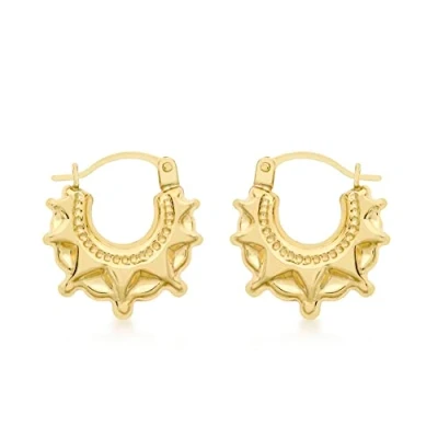 Image of Carissima Gold Women&#039;s 9 ct Yellow Star Patterned Creole Earrings of 14 x 17 mm