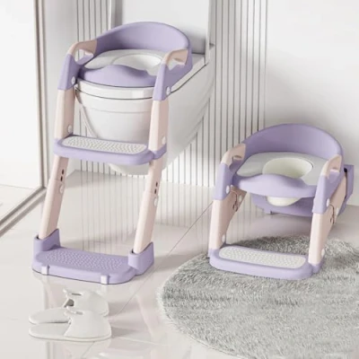 Image of Lyefancy Kids Potty Training Seat with Steps, 2 in 1 Toddler Toilet Ladder for Boys Girls, Soft Mat Non Slip Splash Guard Step Stool, Children Bathroom(Purple)