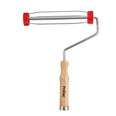 Image of ProDec PRFR007 9 inch x 1.75&quot; Wooden Handle Trade Professional Paint Roller Frame with Anti Slip 5 wire Cage and Screw Fit for Extension Pole, 9&quot; 1.75&quot;, Brown