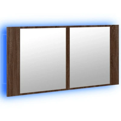 Image of vidaXL LED Bathroom Mirror Cabinet Brown Oak 90x12x45 cm Acrylic