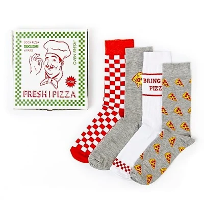 Image of Urban Eccentric Unisex Pizza Box Gift Set 4 Pairs Cotton Rich Socks Premium Novelty Gifts