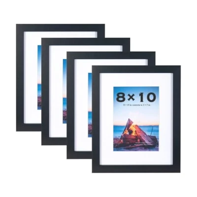 Image of Scholar Tree Black 10x8 Photo Frames Set of 4, Wooden Picture for Freestanding and Wall Mountable…